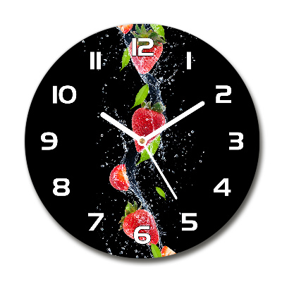 Wanduhr glas rund Erdbeeren und Wasser