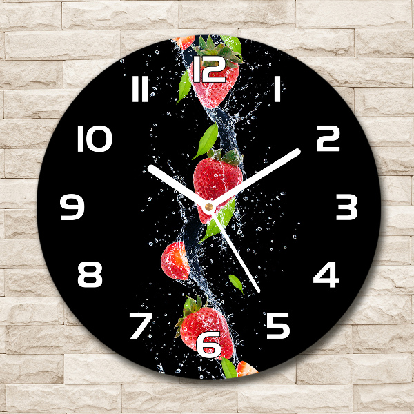 Wanduhr glas rund Erdbeeren und Wasser