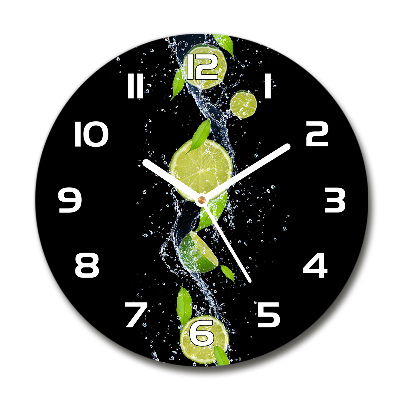 Wanduhr glas rund Limetten und Wasser