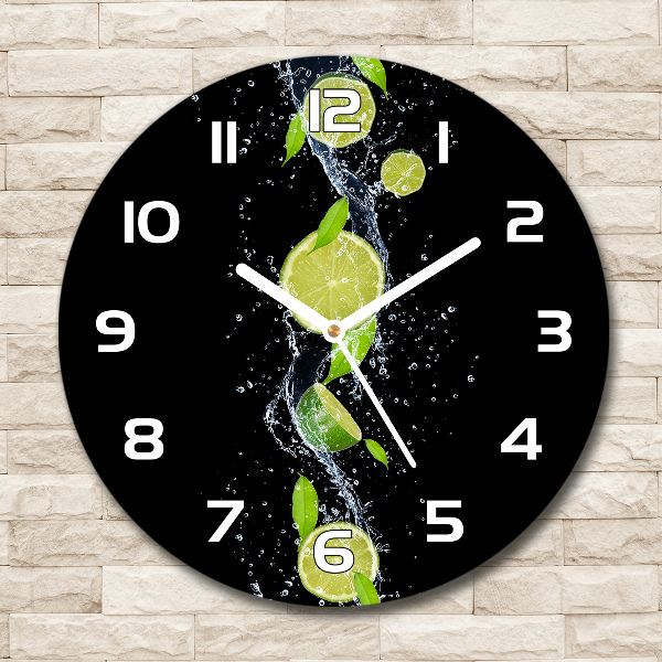 Wanduhr glas rund Limetten und Wasser