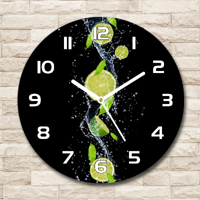 Wanduhr glas rund Limetten und Wasser