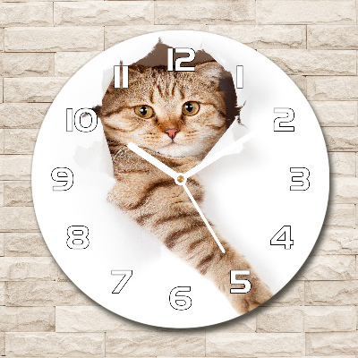 Wanduhr glas rund Katze