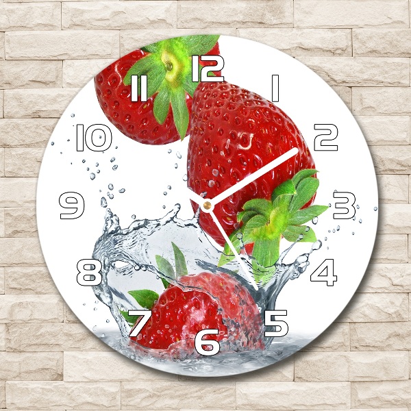 Wanduhr rund Erdbeeren und Wasser