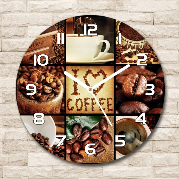 Wanduhr glas rund Kaffeecollage