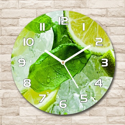 Wanduhr glas rund Limette mit Eis