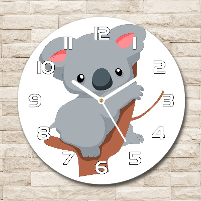Wanduhr glas rund Koala auf einem Baum