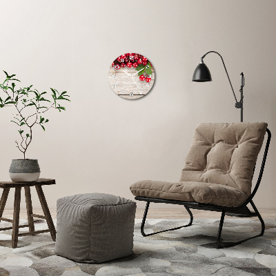 Wanduhr glas rund Kirschen auf Holz