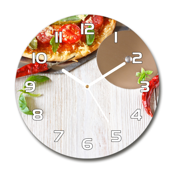 Wanduhr glas rund Pizza