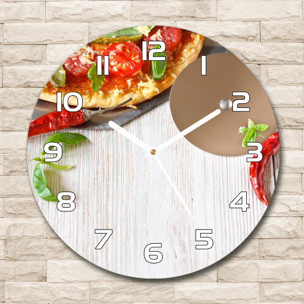 Wanduhr glas rund Pizza