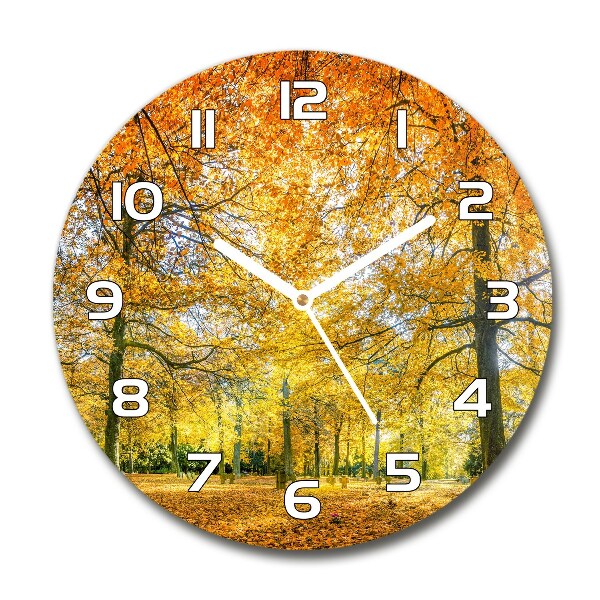 Wanduhr rund Wald im Herbst