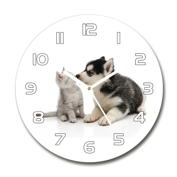 Wanduhr glas rund Hund und Katze