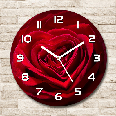 Wanduhr rund Herz aus roter Rose