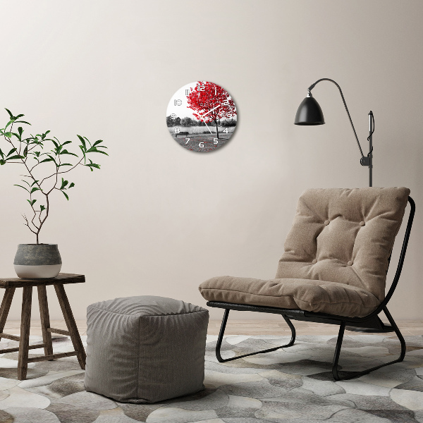 Wanduhr rund Roter Baum