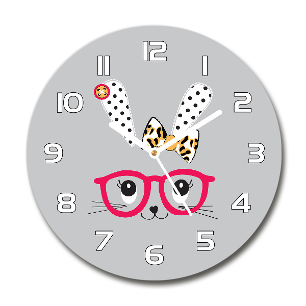 Wanduhr glas rund Kaninchen mit Brille