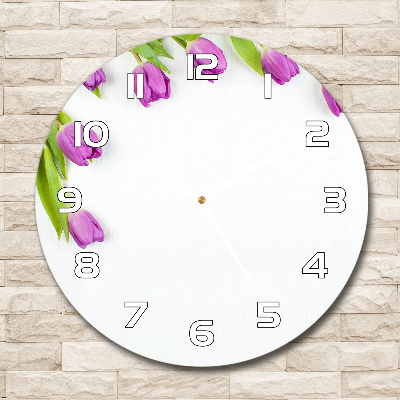 Wanduhr glas rund Lila Tulpen