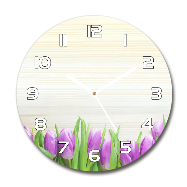 Wanduhr glas rund Lila Tulpen