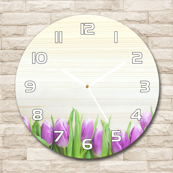 Wanduhr glas rund Lila Tulpen