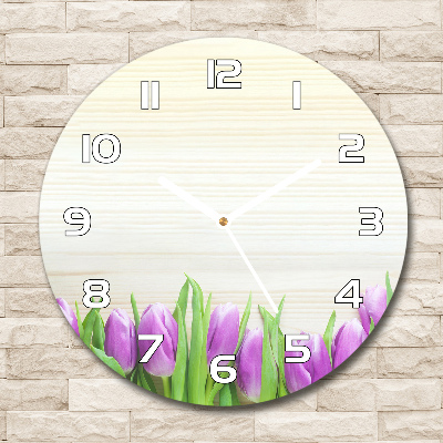 Wanduhr glas rund Lila Tulpen