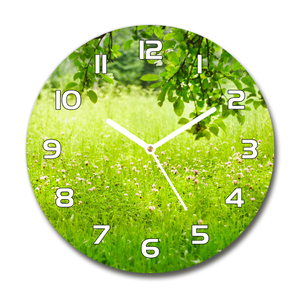 Wanduhr glas rund Grüne Wiese