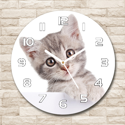 Wanduhr glas rund Graue Katze