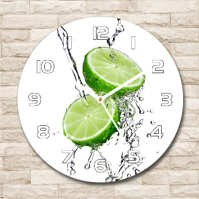 Wanduhr glas rund Limetten und Wasser
