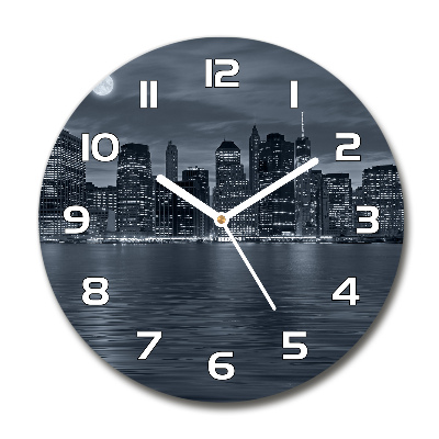 Wanduhr glas rund New York bei Nacht