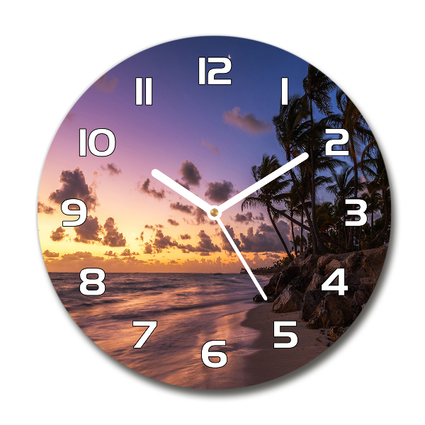 Wanduhr rund Sonnenuntergang am Strand