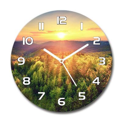 Wanduhr glas rund Sonnenuntergang im Wald