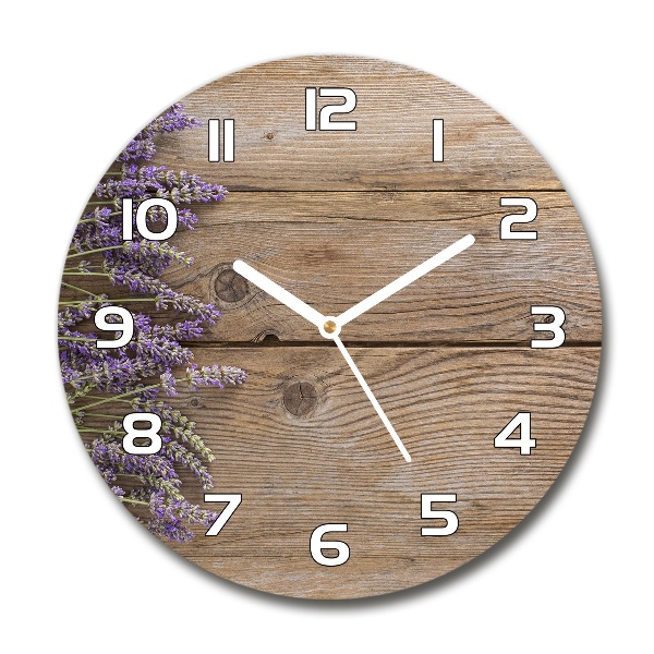 Wanduhr glas rund Lavendel auf Holz
