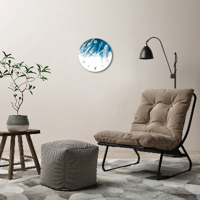 Wanduhr glas rund Blaue Federn