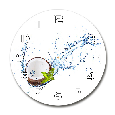 Wanduhr glas rund Kokosnuss und Wasser