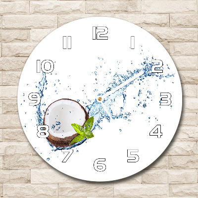 Wanduhr glas rund Kokosnuss und Wasser