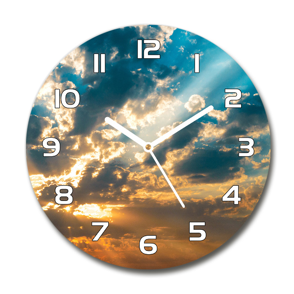 Wanduhr glas rund Sonnenuntergangshimmel