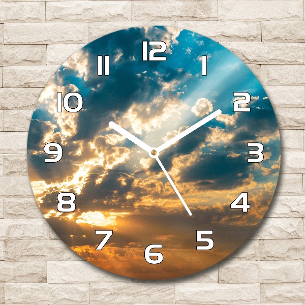 Wanduhr glas rund Sonnenuntergangshimmel