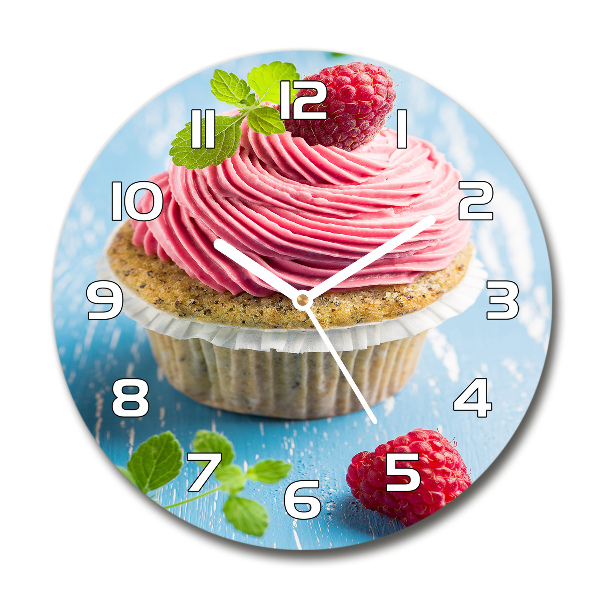 Wanduhr glas rund Himbeer-Cupcake
