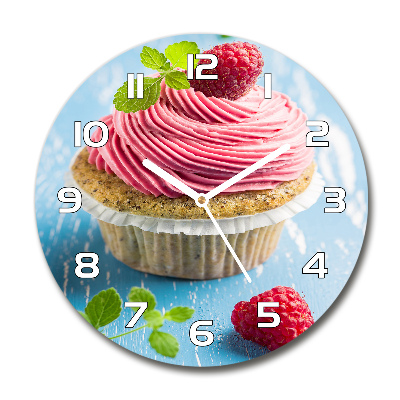 Wanduhr glas rund Himbeer-Cupcake