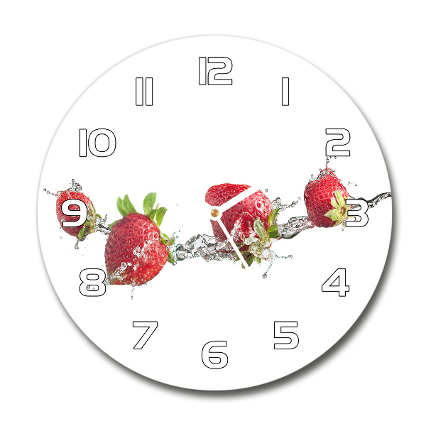 Wanduhr glas rund Erdbeeren und Wasser