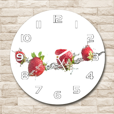 Wanduhr glas rund Erdbeeren und Wasser