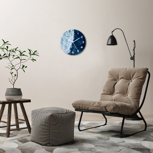Wanduhr glas rund Meereswellen
