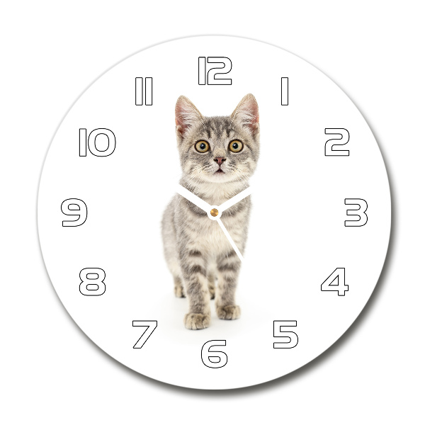 Wanduhr glas rund Graue Katze