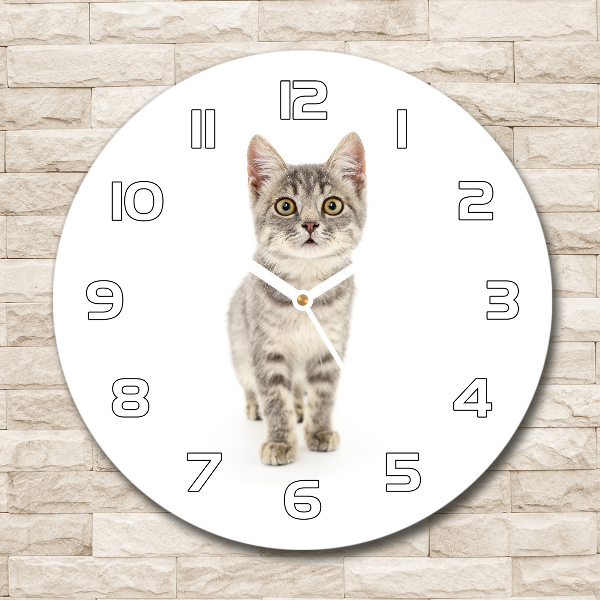 Wanduhr glas rund Graue Katze