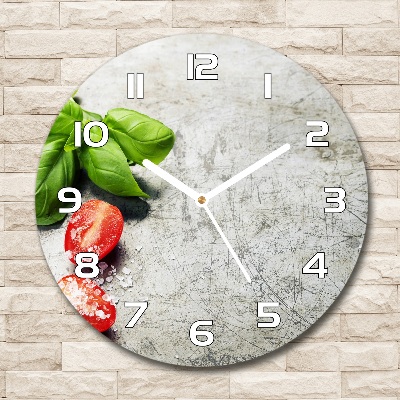 Wanduhr rund Tomaten und Basilikum