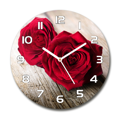 Wanduhr glas rund Rosen auf Holz