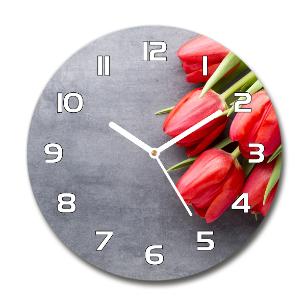 Wanduhr rund Rote Tulpen