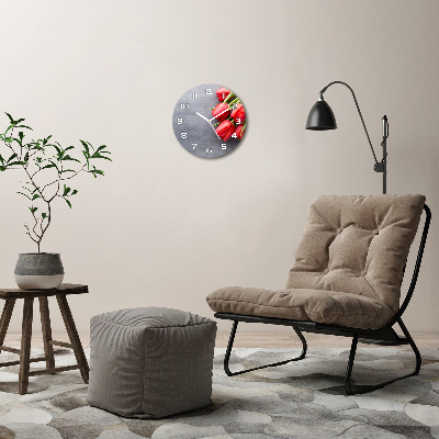 Wanduhr rund Rote Tulpen