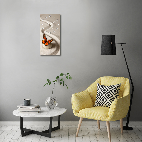 Wanduhr aus glas Zen-Stein und Schmetterling