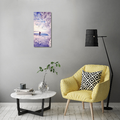 Wanduhr aus glas Skifahrer