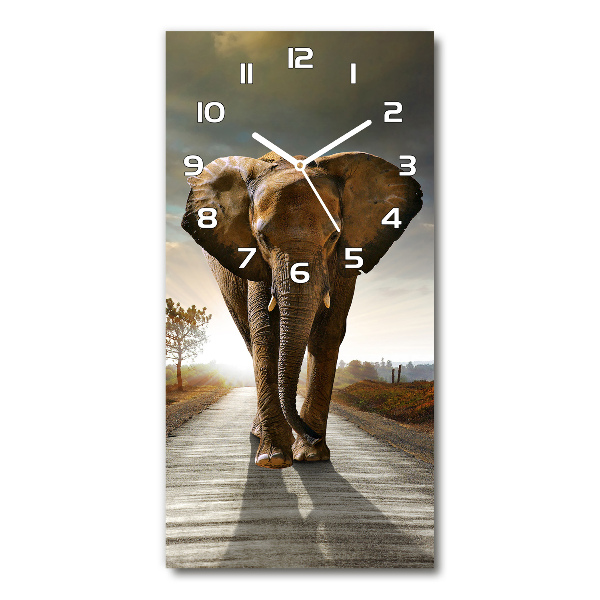 Wanduhr aus glas Laufender Elefant