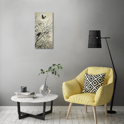 Wanduhr aus glas Krähen auf einem Baum