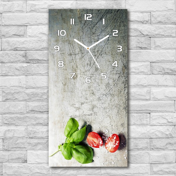 Wanduhr aus glas Tomaten und Basilikum